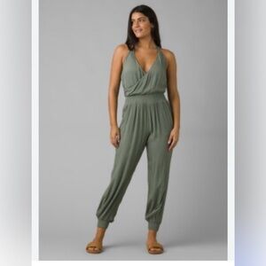 Prana women’s Fernie tencel lightweight and breathable jumpsuit olive green